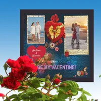 Custom Photos & Name Heart Be My Valentine Mosaic Holiday Card