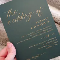 Romantic Modern Emerald Green Wedding Invitation