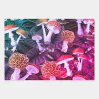 Vibrant Pink & Purple Victorian Goth Glam Mushroom Wrapping Paper Sheets