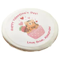 Cute Tiger in Cupcake Custom Kids Valentine's Day Sugar Cookie