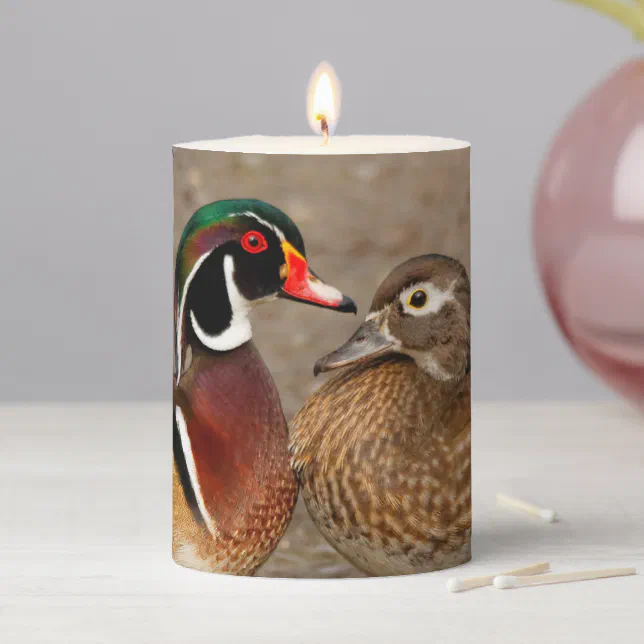 Beautiful Touching Moment Between Wood Ducks Pillar Candle