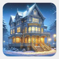 Festive Victorian Christmas Houses on Winter Night