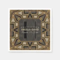 Mediev Art Deco Black Gold Wedding Anniversary Napkins