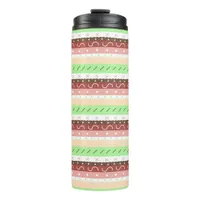Boho Brown, Burgundy, Green and Mauve Whimsical  Thermal Tumbler