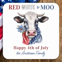 Cow Happy 4th Of July Red White Blue Patriotic Square Sticker
