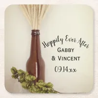 Wheat and Hops Brewery Wedding  Square Paper Coaster