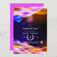 Neon Glow Flames Virtual Graduation Party Invitation