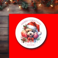 Sweet Watercolor Poodle and Christmas Greetings Classic Round Sticker