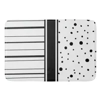 Black and White Polka Dots and Stripes   Bath Mat