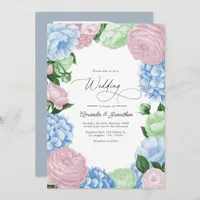 Powder Blue, Blush Pink/Light Sage Floral Wedding Invitation