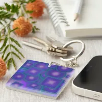 Geometric Harmony in Blues and Purples Keychain