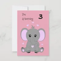 Cute baby elephant in pink, girls birthday  invitation