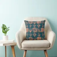 Bold Caribbean Tribal Mudcloth: Teal, Coral Throw Throw Pillow