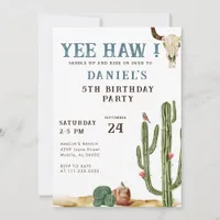 Blue Yee Haw Western Rodeo Cowboy Birthday  Invitation
