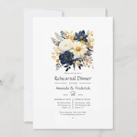 Navy, White, and Gold Floral Rehearsal Dinner Invitation