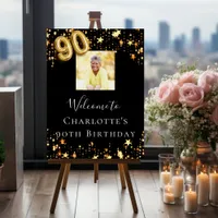 90th birthday black gold stars photo welcome foam board