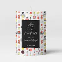 May Our LOVE Burn Bright Minimalist Hearts Flowers Pillar Candle