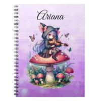 Fairy in Hoodie Playing Viola on a Mushroom  Notebook