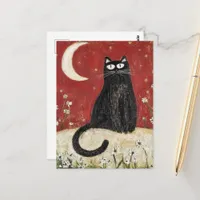 An Adorable Black Cat Folk Art Postcard