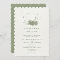 Boho Sage Green Sweet Little Pumpkin Baby Shower Invitation