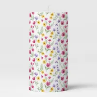Pretty Yellow, Purple, Pink Floral Watercolor Pillar Candle