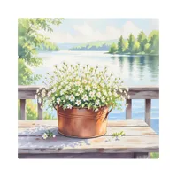 Flowers in Copper pot on Lakehouse Deck Metal Print