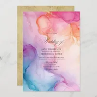 Colorful Paint Swirls with Gold Accents Wedding Invitation