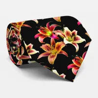 Elegant Floral Yellow Pink Orange Daylilies Neck Tie