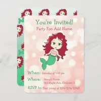 Pretty Mermaid Birthday Party Invitations