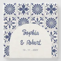 Mexican Blue Talavera Tiles Wedding Stone Coaster