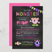 Any Age Chalkboard Little Monster Girl Birthday Invitation