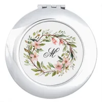 Monogram Pretty Twig and Wildflower Wreath Compact Mirror