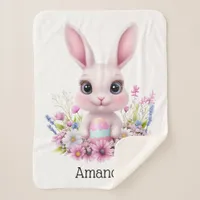 Cute Bunny Pink Flowers with Easter Egg Sherpa Blanket