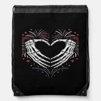 Skeleton Hand Heart 4th Of Usa Patriotic American Drawstring Bag