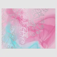 Silver Filigree Henna Ornaments On Pink Turquoise  Tissue Paper