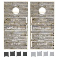 Rustic Wood Funny Drinking Rules Cornhole Set