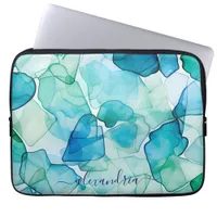 Watercolor Abstract Sea Glass With Name Laptop Sleeve