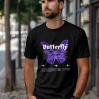 Black Purple & White Modern Illustrated Butterfly T-Shirt