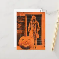 Woman in Orange Halloween Postcard