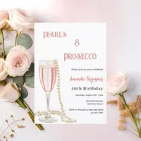 Pearls Prosecco pink bubbles birthday  Invitation