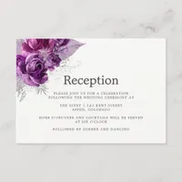Plum and Navy Watercolor Floral Wedding Reception Enclosure Card