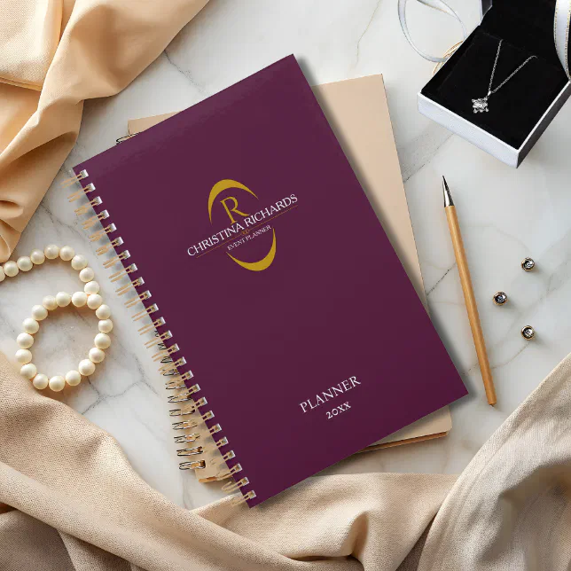 Gold Monogram Burgundy Modern Elegant Business Planner