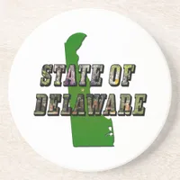 State of Delaware Picture Text and Map Sandstone Coaster