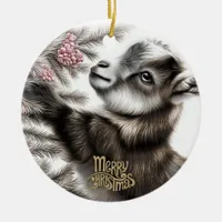 Baby Goat Christmas 6 and YOUR PHOTO Ceramic Ornament