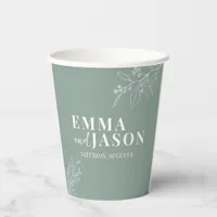 Boho Floral Sage Green Wedding Paper Cups