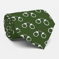 Military Police Officer Green Handcuff Patterned Neck Tie