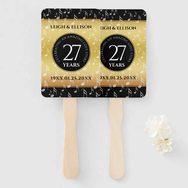 Elegant 27th Music Wedding Anniversary Celebration Hand Fan