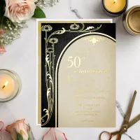 Art Nouveau Floral Arch Black and Gold Foil Foil Invitation