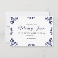 Talavera Blue Floral Minimalist Spanish Wedding Save The Date