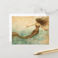 Mermaid Vintage Watercolor Postcard